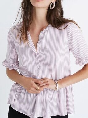 Madewell Lavender and White Striped Button-Front Top XS $72